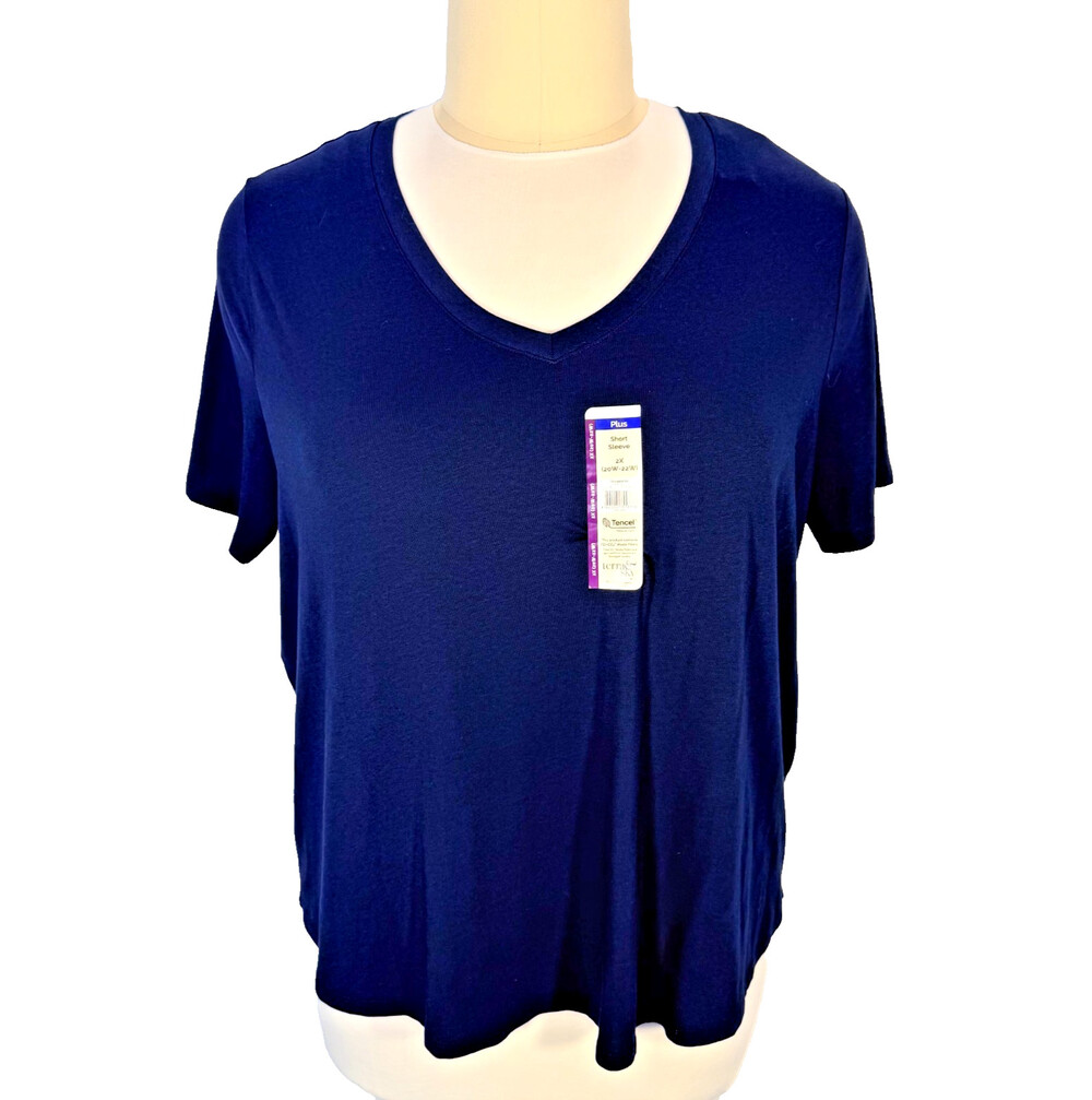 New Terra & Sky Navy Blue Tee Shirt Women's 2X V-Neck NWT